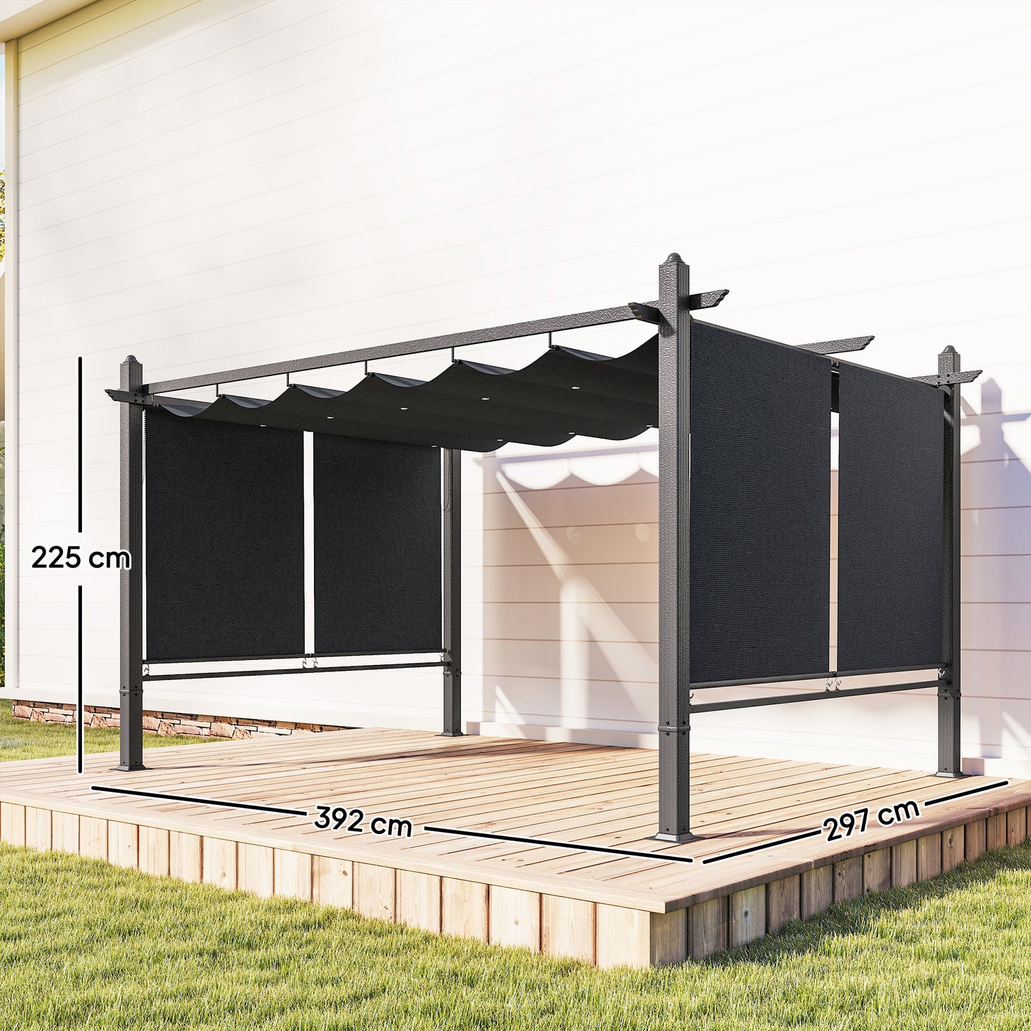 4 x 3 m Garden Pergola with Retractable Roof Canopy and Roll-Up Sides, Outdoor Gazebo Pergola Kit, Dark Grey