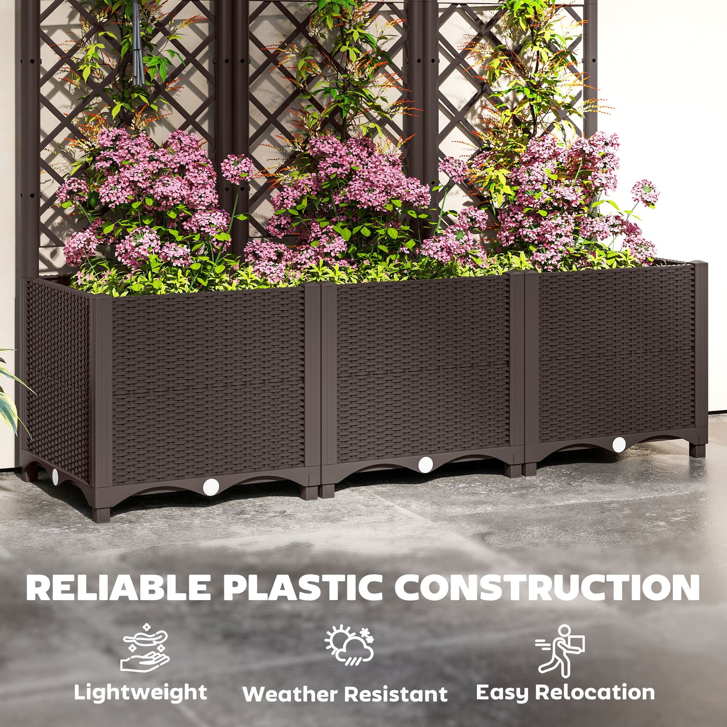 Raised Garden Bed with Trellis, Plastic Planter Box with Drainage Holes