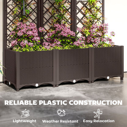 Raised Garden Bed with Trellis, Plastic Planter Box with Drainage Holes