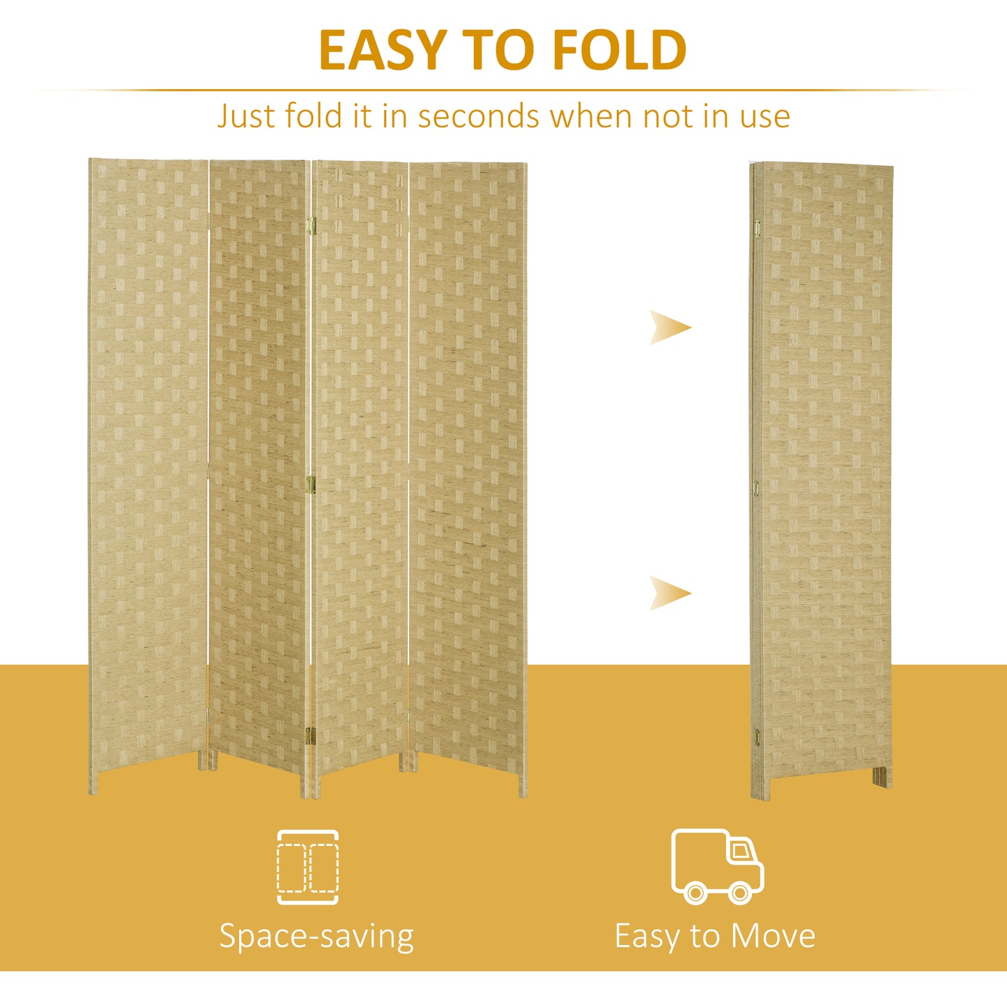 Wave Fibre Freestanding Folding Privacy Screen Panels, Room Divider, Brown