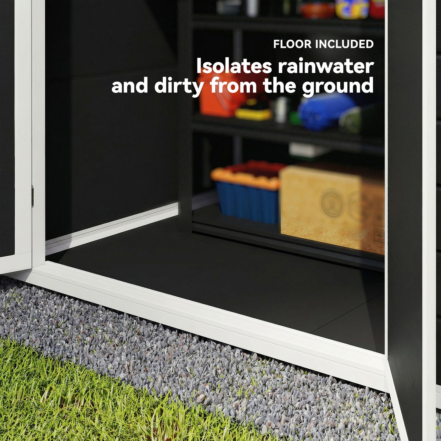 6'x4.5' Garden Storage Shed, Lockable Garden Shed with Double Doors, Window, Vent and Plastic Roof, Black