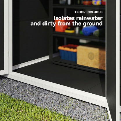 6'x4.5' Garden Storage Shed, Lockable Garden Shed with Double Doors, Window, Vent and Plastic Roof, Black