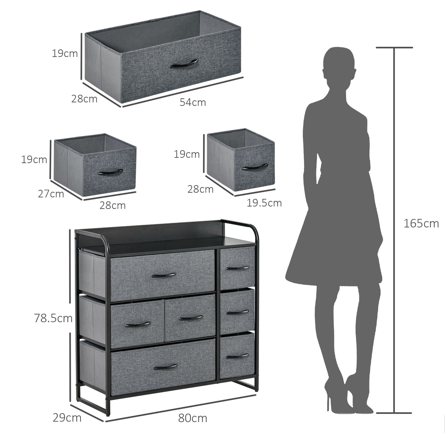 Chest of Drawers with 7 Foldable Drawers, 3-Tier Fabric Bedroom Dresser, Clothes Storage Unit for Bedroom, Living Room, Grey