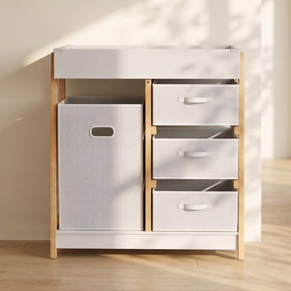Baby Changing Table, Baby Changing Unit with 3 Drawers, Large Basket and Waterproof Pad for Bedroom Nursery, White