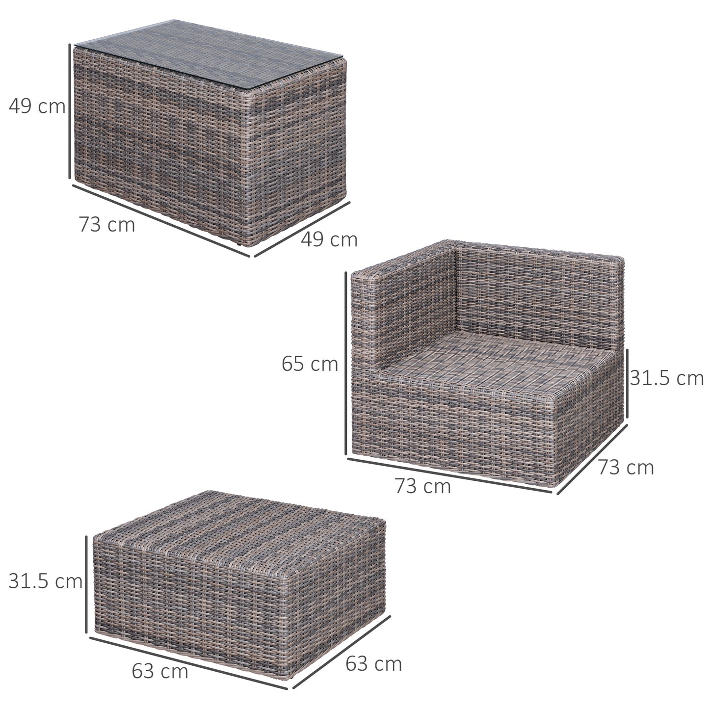 5 Piece Rattan Garden Furniture Set w/ 10cm Thick Cushions