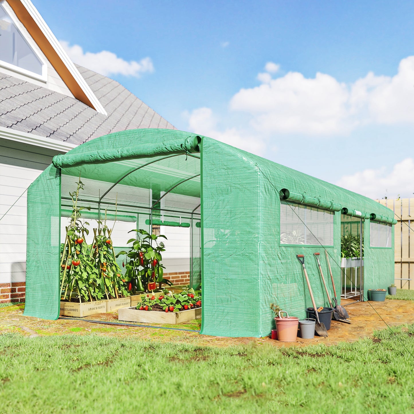 19 x 9.8ft Walk-In Polytunnel Greenhouse - Green
