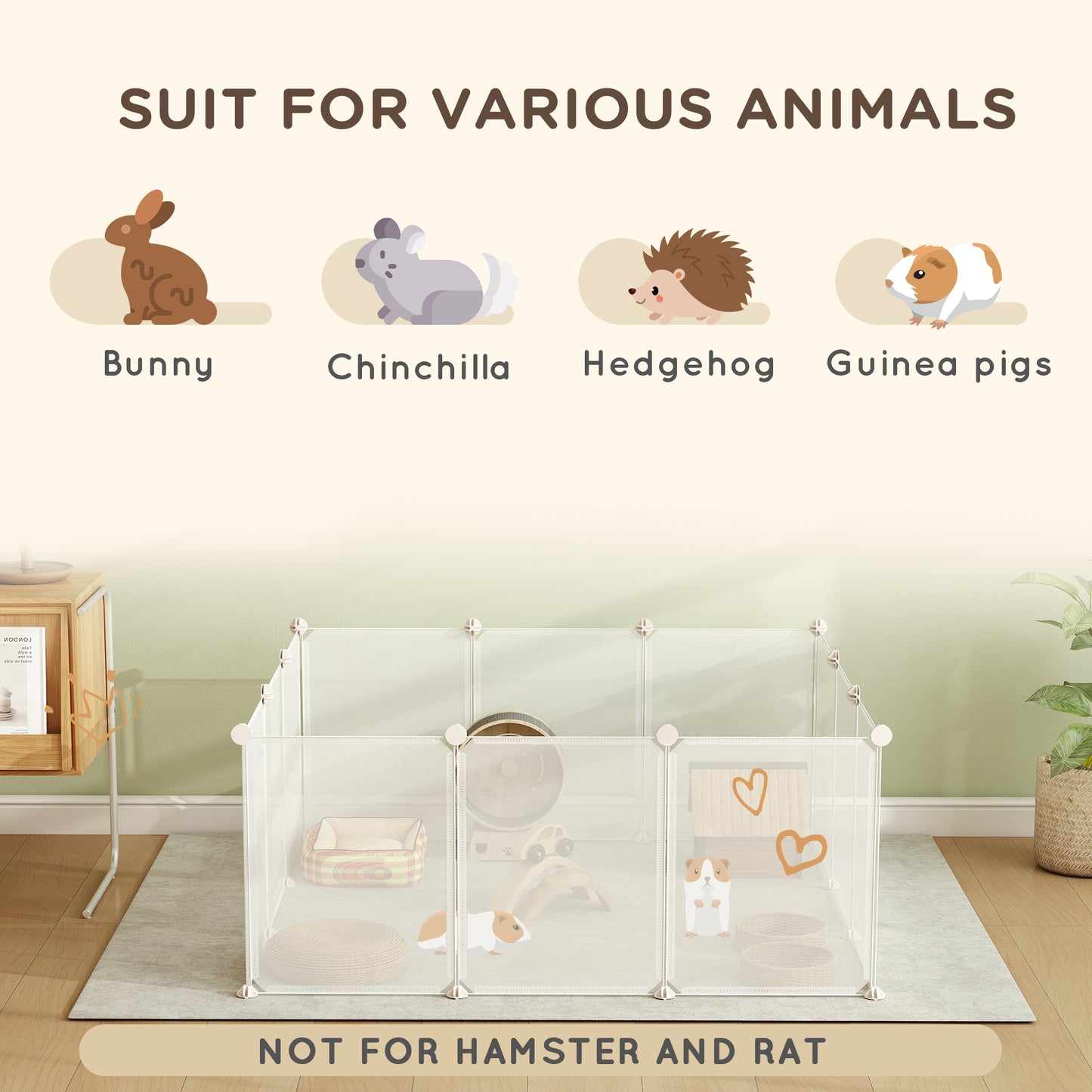Pet Playpen DIY Small Animal Cage Open Enclosure Portable Plastic Fence 12 Panels for Hedgehog Guinea Pig White