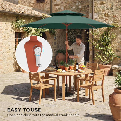 2.7 m Garden Parasol with Double Top Outdoor Market Table Umbrella with Crank System, Green