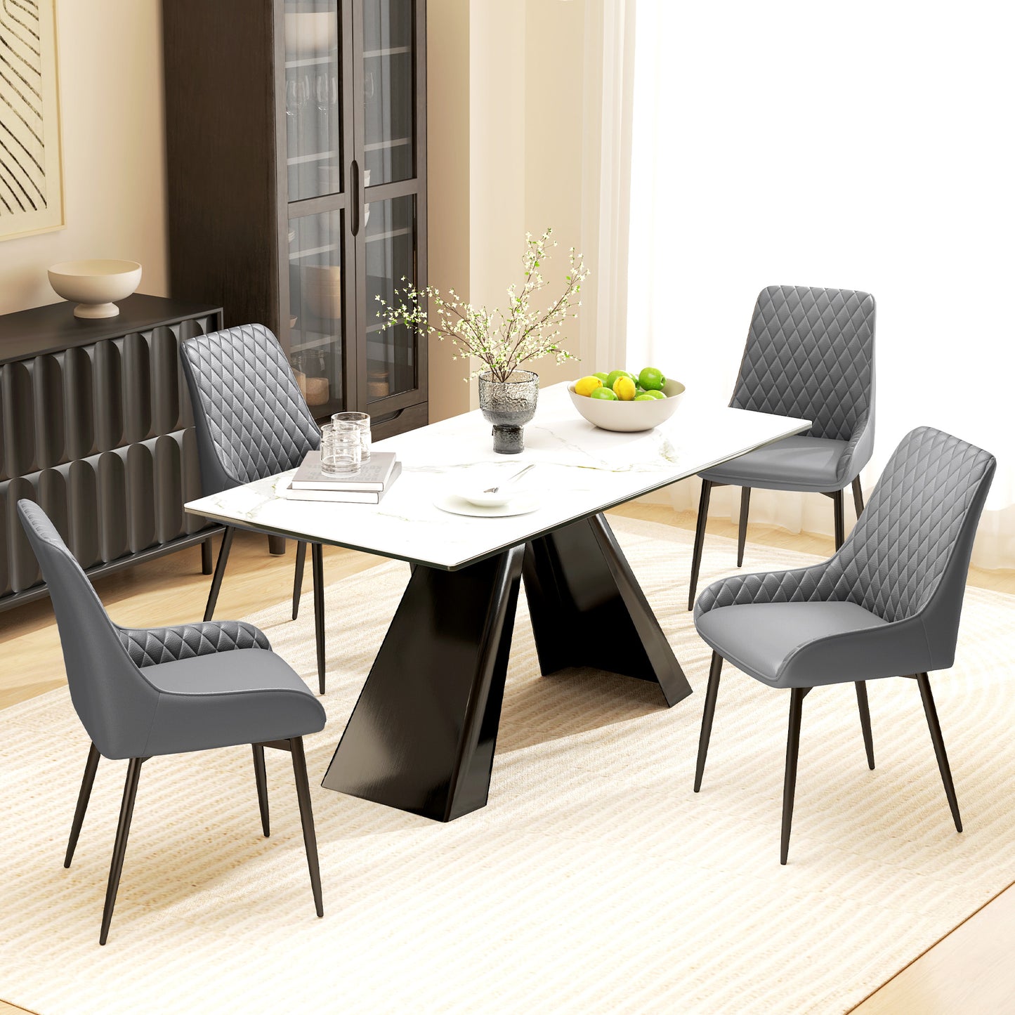 Set Of 2 Quilted PU Leather Dining Chairs with Metal Frame 4 Legs Foot Caps Home Seating Modern Stylish Executive Grey