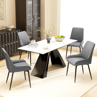 Set Of 2 Quilted PU Leather Dining Chairs with Metal Frame 4 Legs Foot Caps Home Seating Modern Stylish Executive Grey