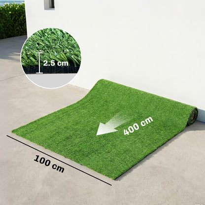 Artificial Grass Turf Low Maintenance Realistic Lawn Pet Turf with Drain Holes for Garden 1m x 4m Green