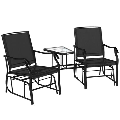 Gliding Jack and Jill Seat, with Glass-Top Table - Black