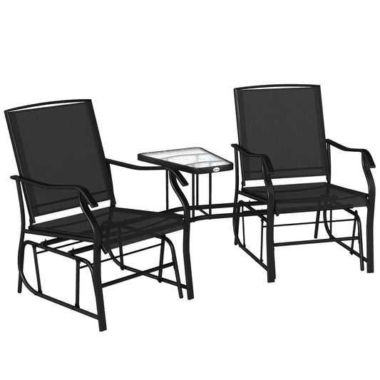 Gliding Jack and Jill Seat, with Glass-Top Table - Black