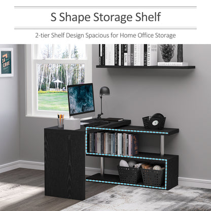 L Shaped Desk with 360° Rotating Storage Shelves, Corner Computer Desk, Space Saving Study Table for Home Office, Black