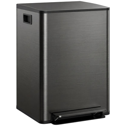 60L Dual Compartment Stainless Steel Bin, with Deodoriser Holders - Black
