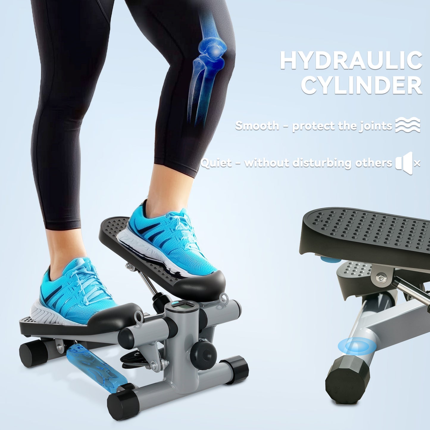 Mini Stepper, Compact Step Machine Exerciser for Home Workouts, with Resistance Bands, LCD Monitor, Non-Slip Pedals