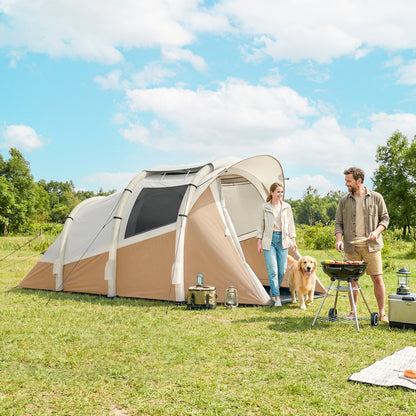 Inflatable Camping Tent w/ Air Pump, Easy Setup 2-3 Person Blow Up Tent, Khaki