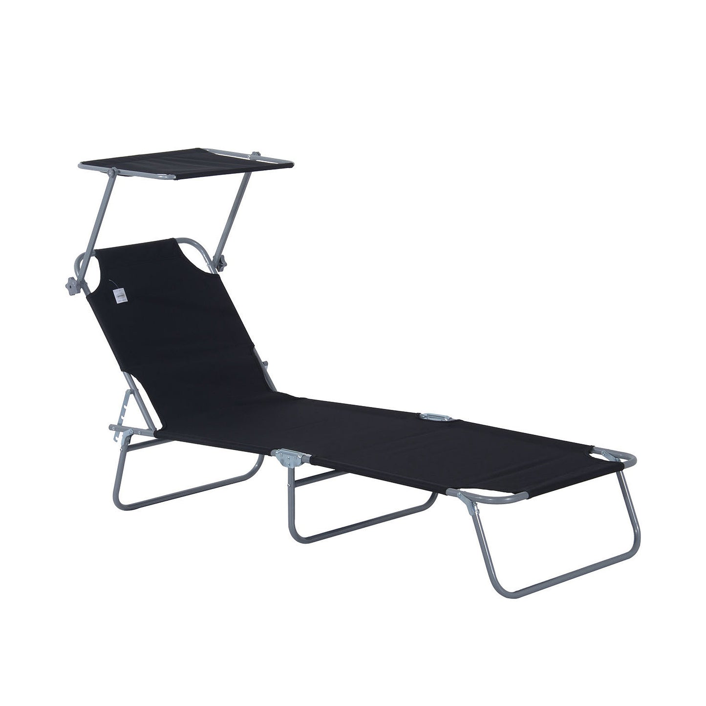 Outdoor Foldable Sun Lounger, 4 Level Adjustable Backrest Reclining Sun Lounger Chair with Angle Adjust Sun Shade Awning for