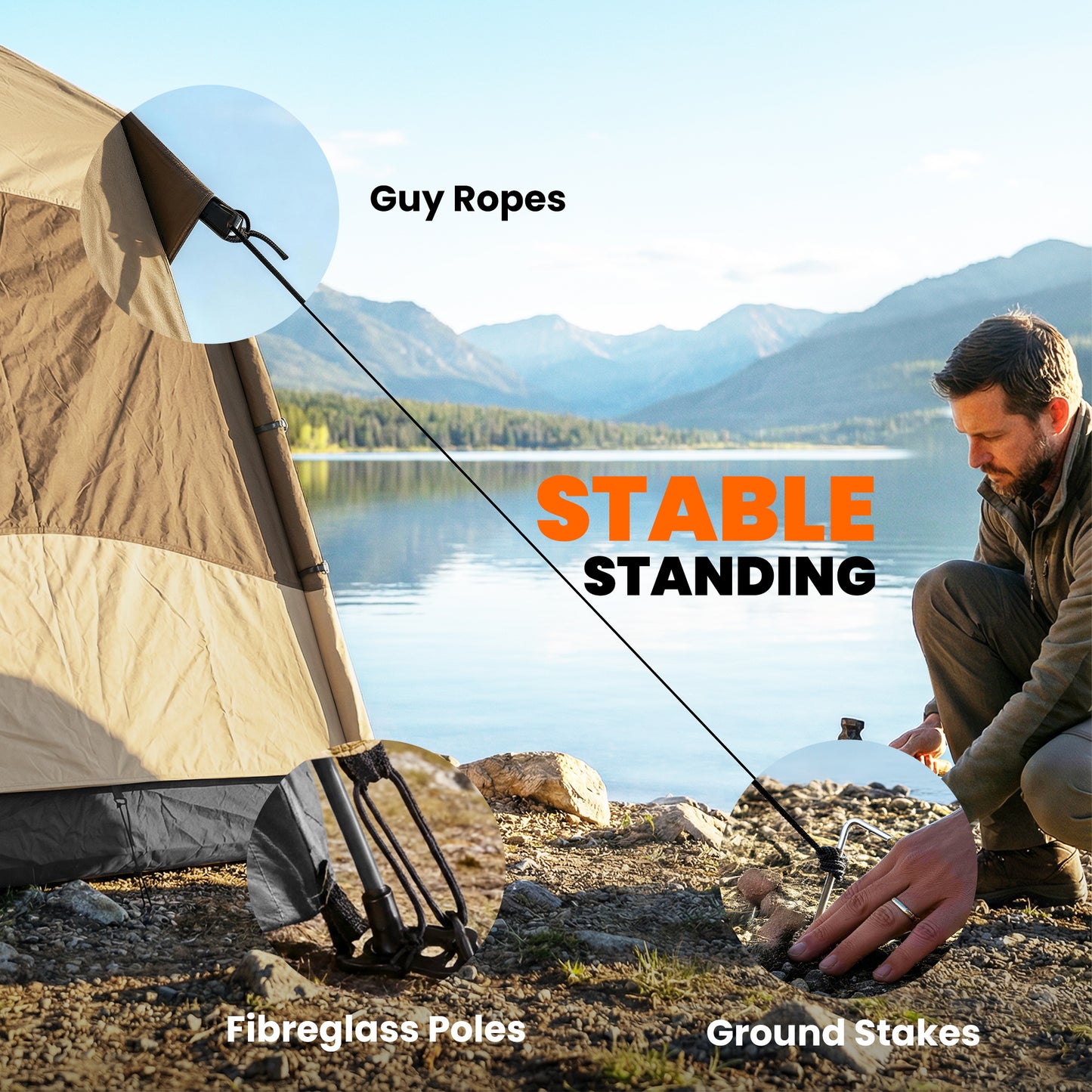 Double Layer Instant Pop Up Tent with Rainfly, Portable Camping Shelter with Sewn-in Groundsheet and Carry Bag, Brown