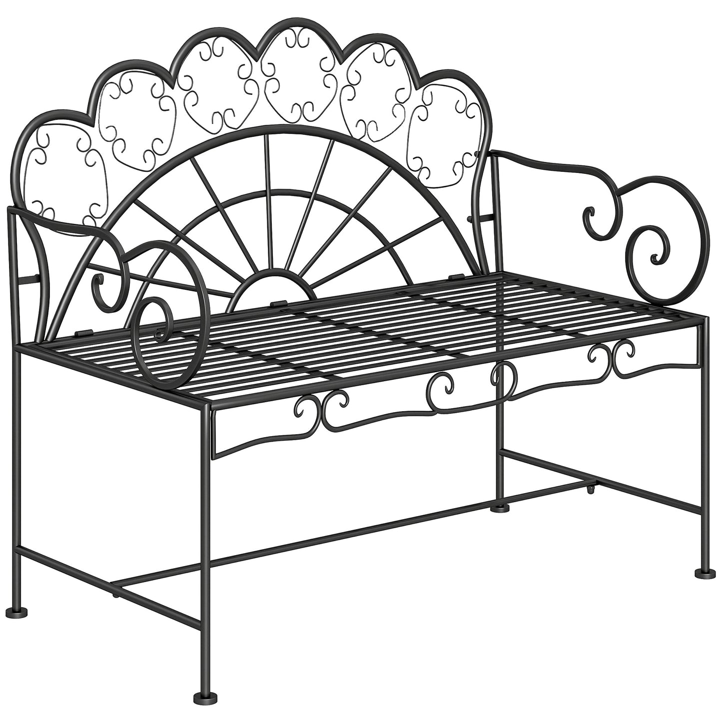 Metal Garden Bench Loveseat with Slatted Seat, Black