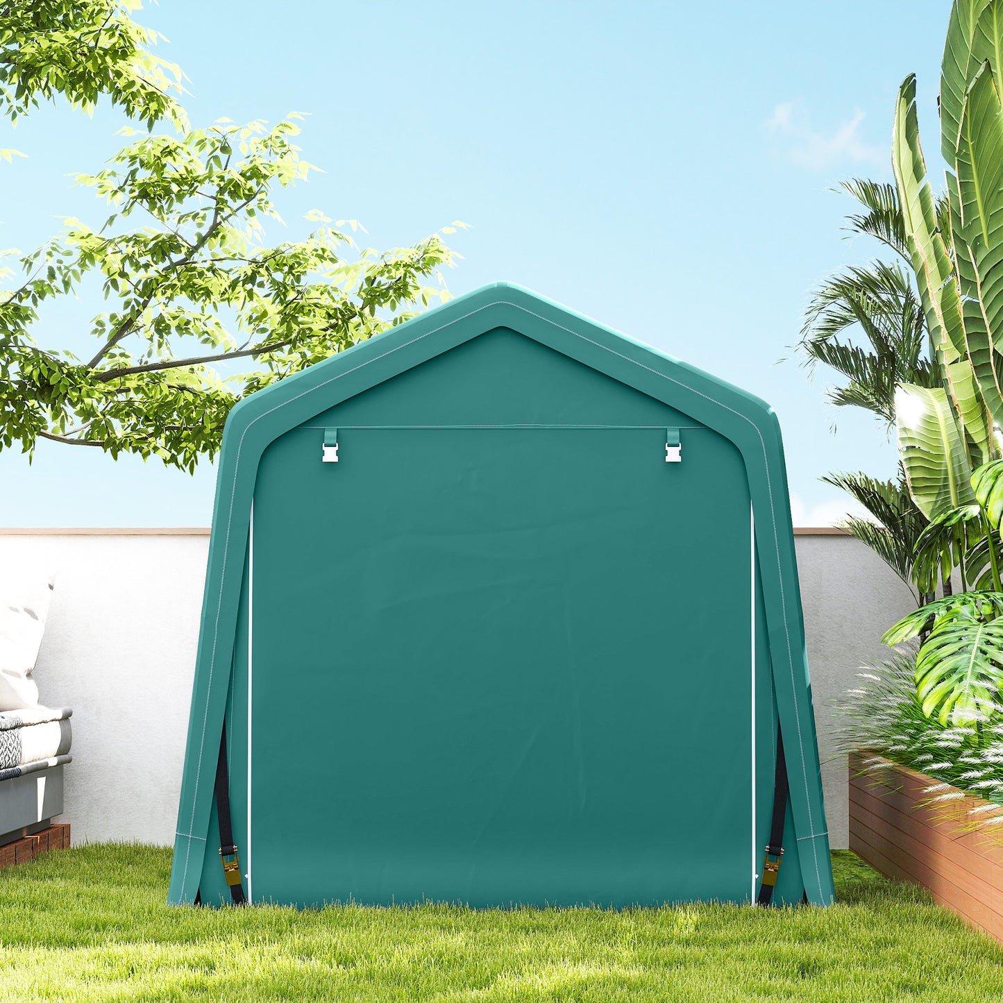 8 x 6.5 ft Outdoor Garden Storage Shed, Waterproof Bike Tent with Double Roll-up Zipper Door for Garden Tools, Green