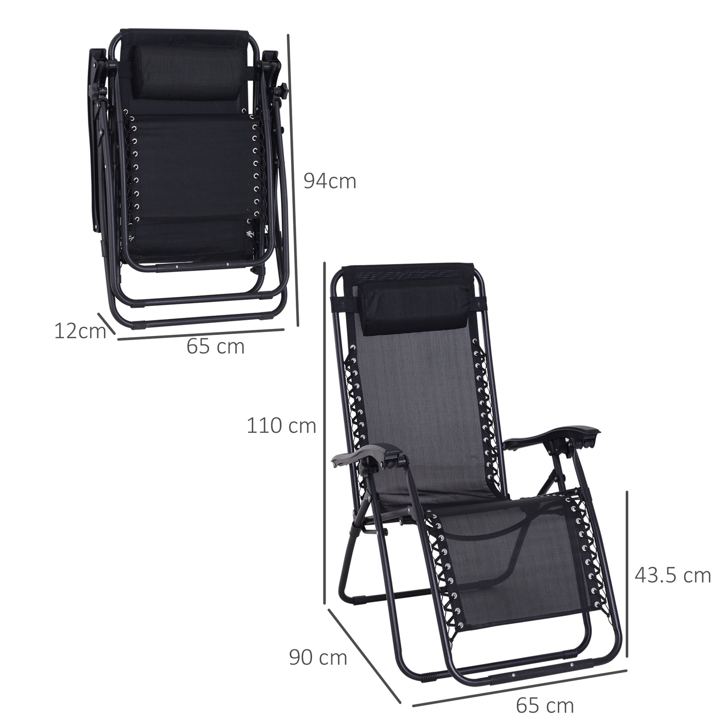 Zero Gravity Chair Metal Frame Texteline Armchair Outdoor Folding and Reclining Sun Lounger with Head Pillow for Patio Deckin