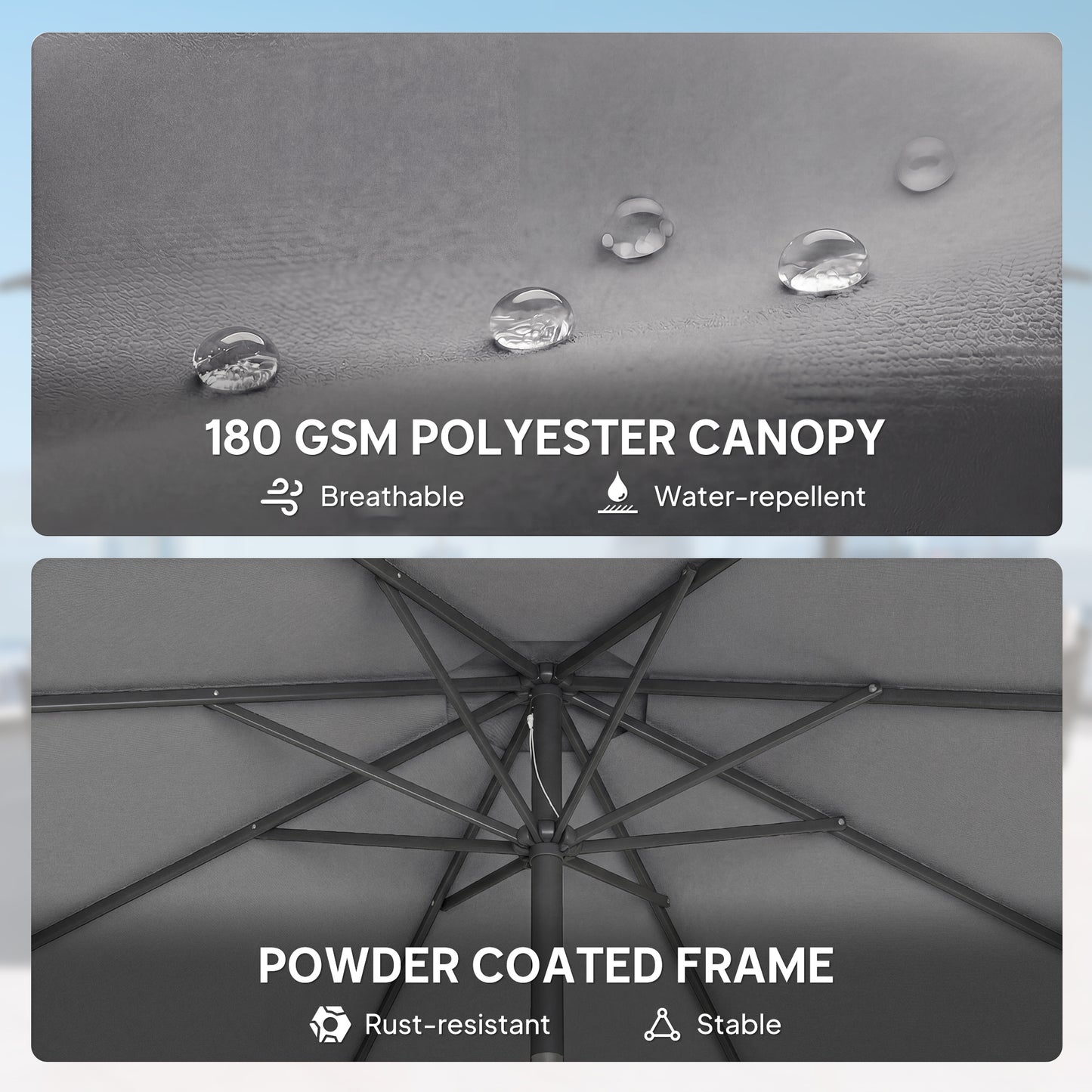 2.7 m Garden Parasol Umbrella with Cross Base and Sandbag, Retractable Ribs, Outdoor Table Market Umbrella, Light Grey