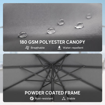 2.7 m Garden Parasol Umbrella with Cross Base and Sandbag, Retractable Ribs, Outdoor Table Market Umbrella, Light Grey