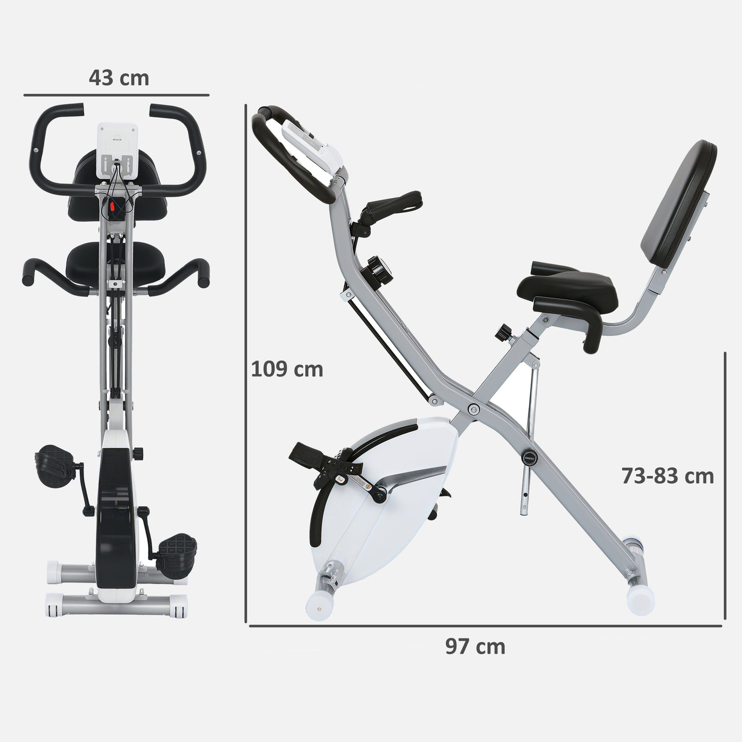 Five-in-one Foldable Exercise Bike, Stationary Bike with Arm Workout Bands, LDC Monitor, Phone Holder, White