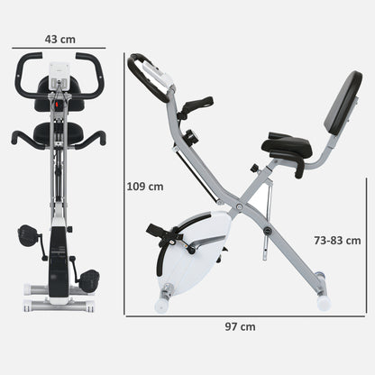 Five-in-one Foldable Exercise Bike, Stationary Bike with Arm Workout Bands, LDC Monitor, Phone Holder, White
