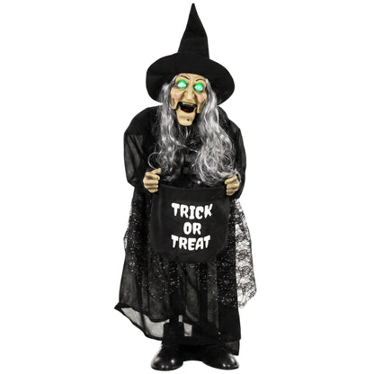94cm Animated Witch Halloween Decoration, Scary Halloween Animatronics Decor with Sound Touch Activated & Light Up Eyes