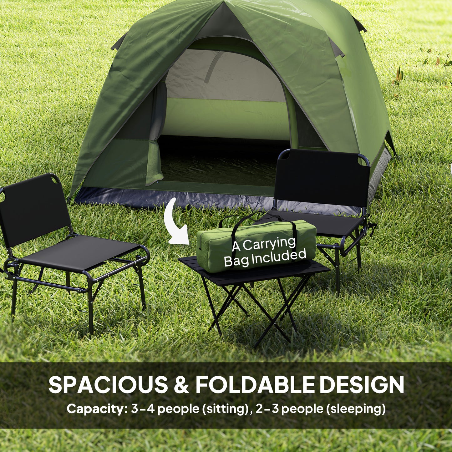 3-4 Person Camping Tent, Easy Set Up Waterproof Dome Tent with Sewn-in Groundsheet, Mesh Windows