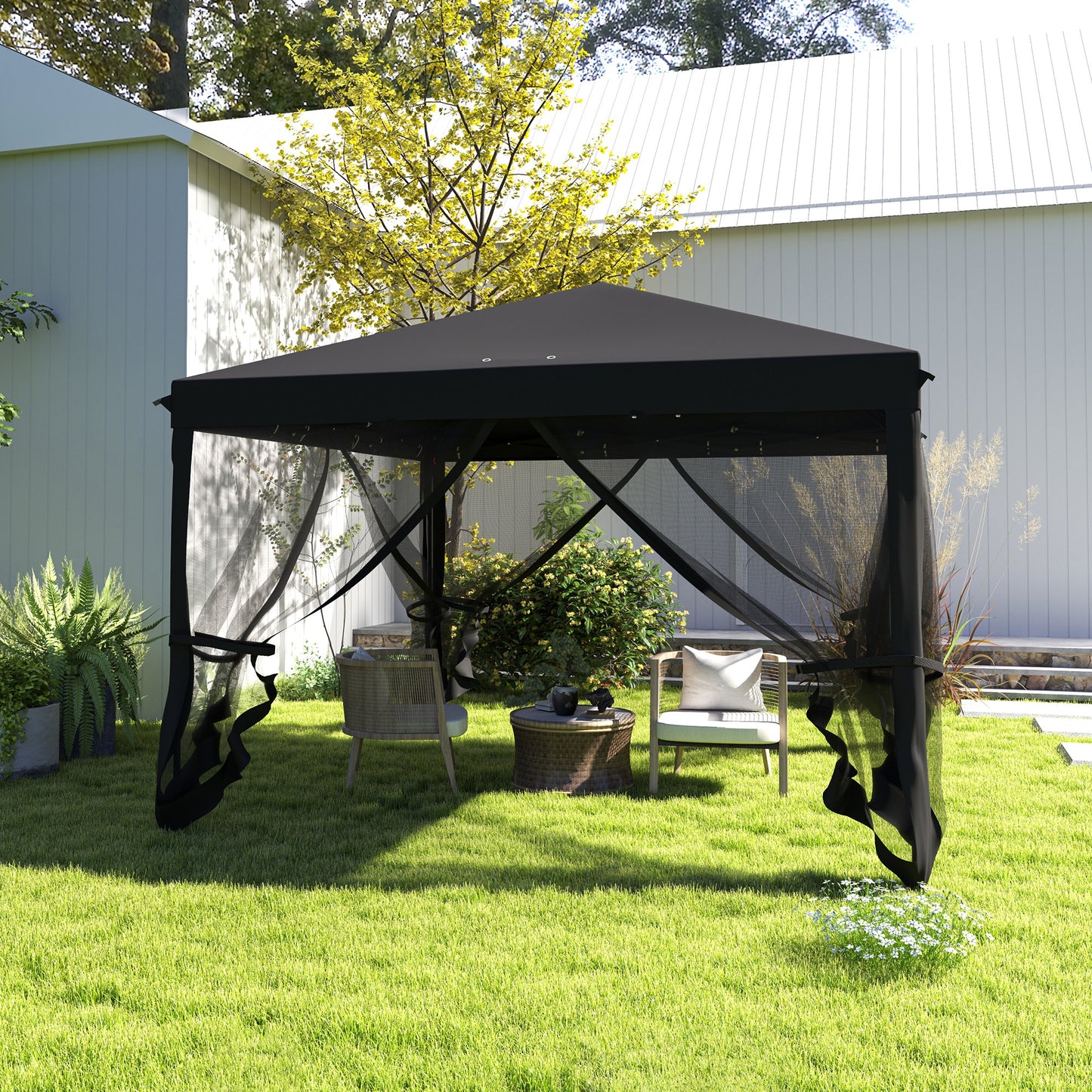 3 x 3 m Pop Up Gazebo, 420D Garden Tent Canopy with Removable Mesh Sidewall Netting, Carry Bag for Garden Patio Outdoor