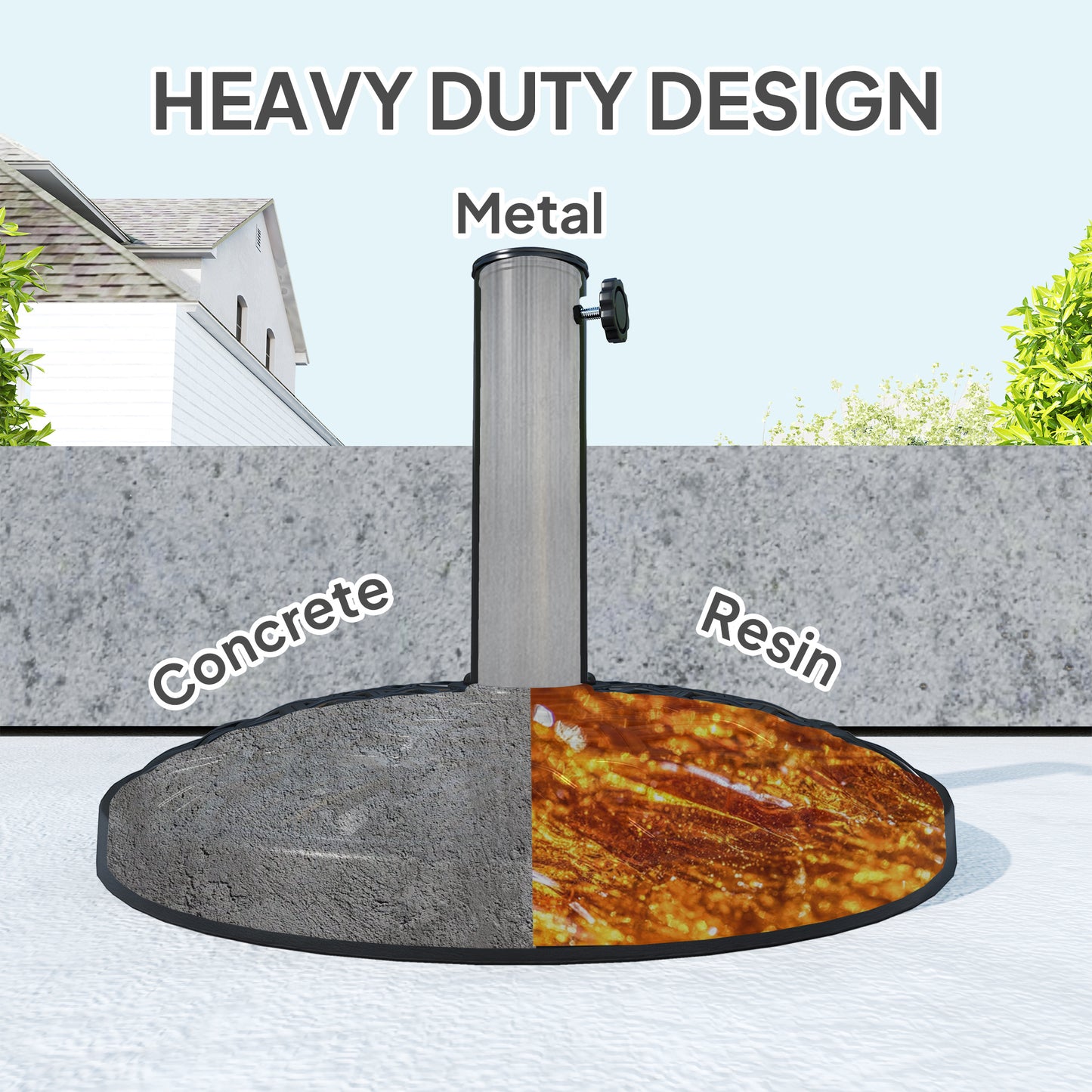 12kg Garden Parasol Base, Round Resin Garden Umbrella Base, Heavy Duty Parasol Stand for 38mm or 48mm Outdoor Umbrella Poles