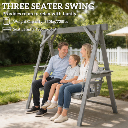 Three-Seater Wooden Swing Bench, Dark Grey