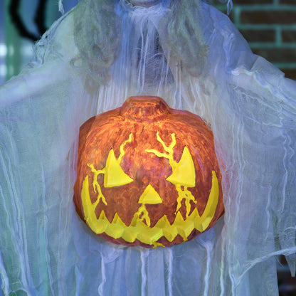 6ft Outdoor Halloween Decoration Witch with Pumpkin, Hanging Skeleton Witch Prop Life Size with Sound and Motion Activated