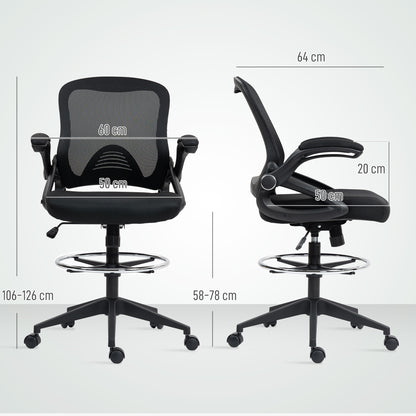 Drafting Chair with Flip-up Armrest, Mesh Office Stool with Foot Ring