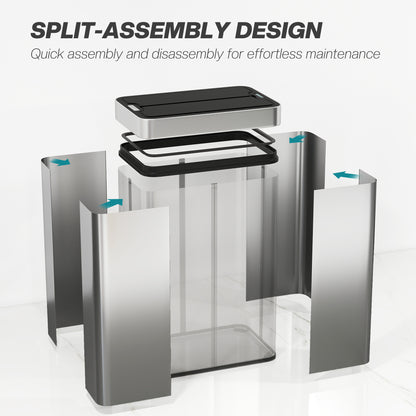 55L Sensor Bin, Large Automatic Touchless Rubbish Bin with Soft-Close Lid, Silver Tone