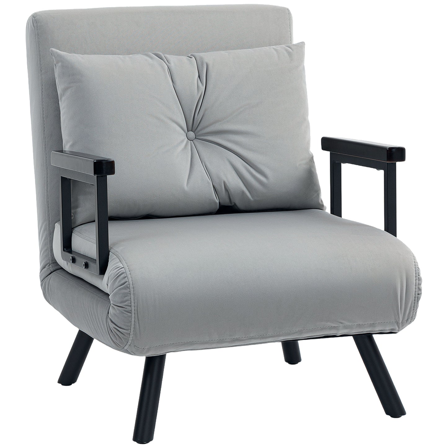 4-in-1 Velvet-Feel Single Chair Bed, with Pillow - Light Grey