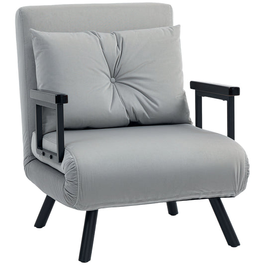 4-in-1 Velvet-Feel Single Chair Bed, with Pillow - Light Grey