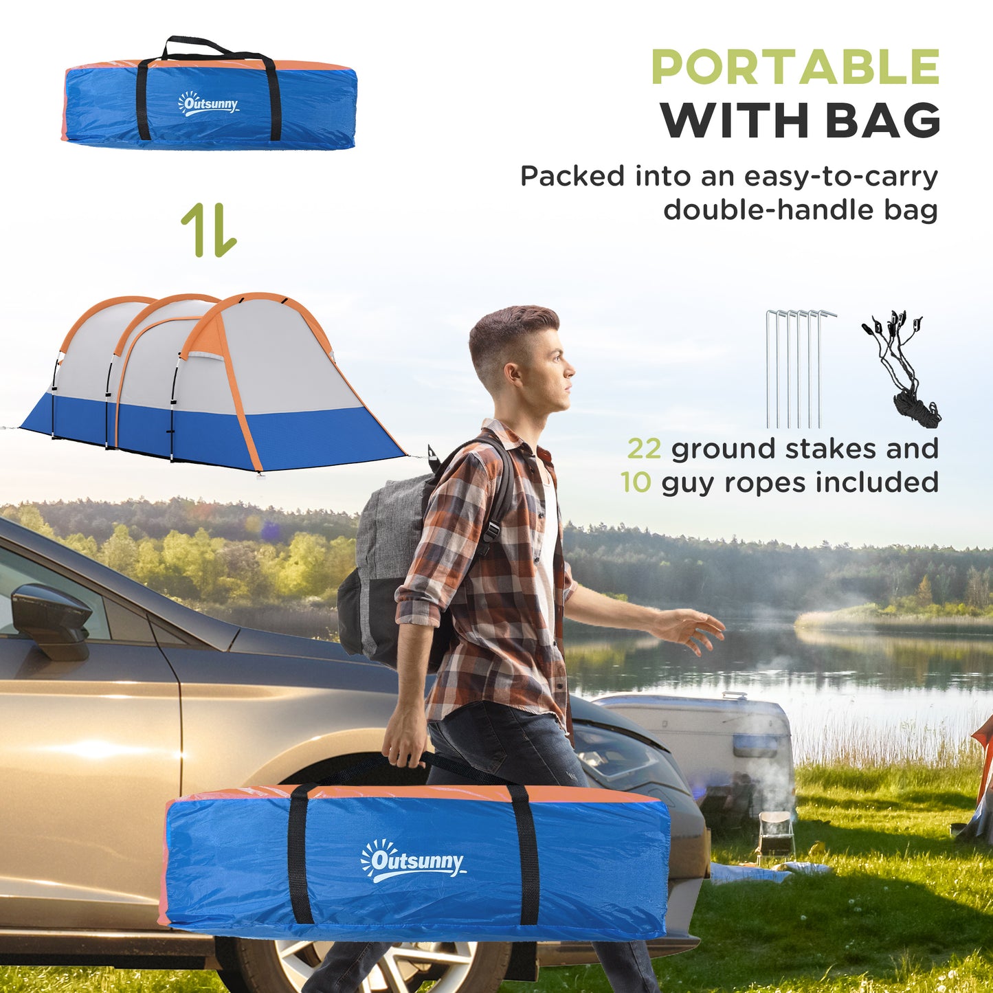 Two Man Two-Room Tent, with Porch and Accessories - Orange