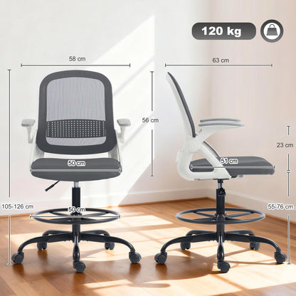 Painting Chair, Mesh Computer Desk Chair with Flip-up Armrests, Grey
