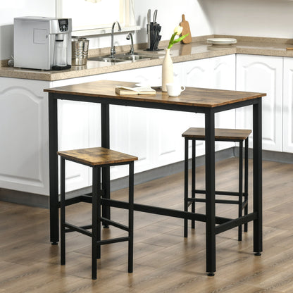 120x60cm Bar Table Set, Breakfast Table with 2 Stools, 3-Piece Counter Height Dining Table & Chairs for Kitchen, Living Room