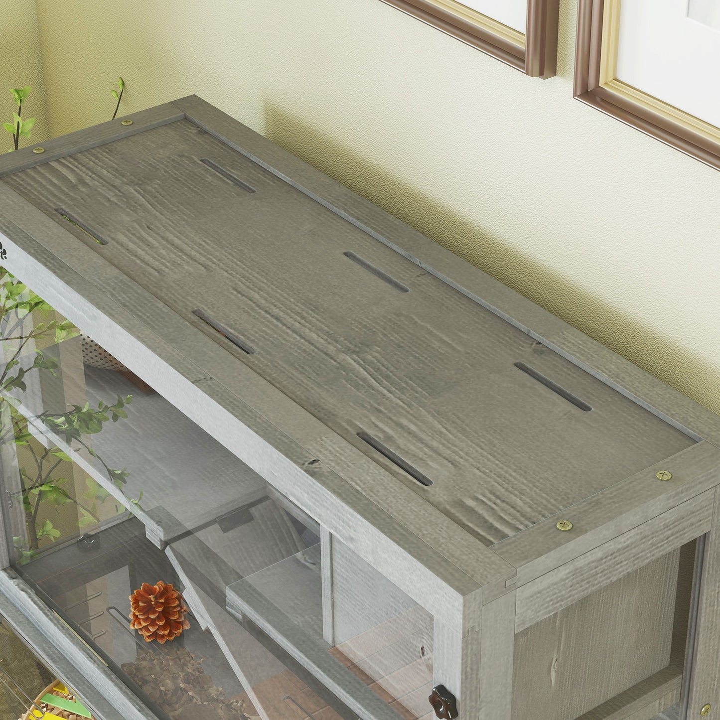 Wooden Hamster Cage with Hut, Wheel, Ramps, Removable Viewing Panels, 80 x 50 x 84 cm, Grey