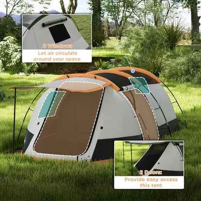 2 Man Camping Tent, with Two Rooms and Porch - Orange