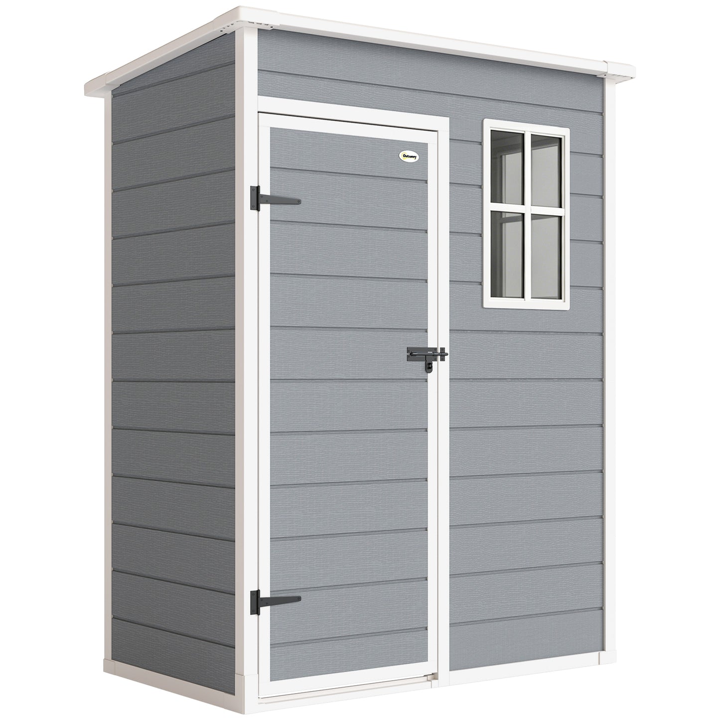 5' x 3' Plastic Garden Shed with Floor, Outdoor Storage Shed with Lockable Door, Window and Vent for Garden, Patio, Grey