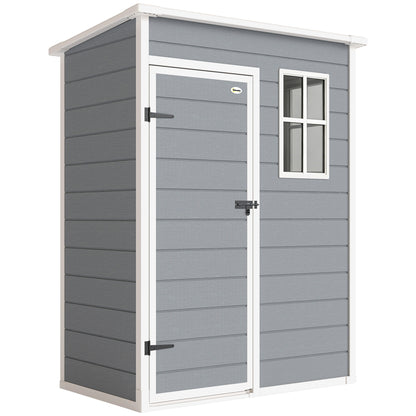 5' x 3' Plastic Garden Shed with Floor, Outdoor Storage Shed with Lockable Door, Window and Vent for Garden, Patio, Grey