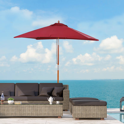 2m x 1.5m Garden Parasol Umbrella with Tilting Sunshade Canopy, Outdoor Market Table Umbrella with Wood and Bamboo Frame