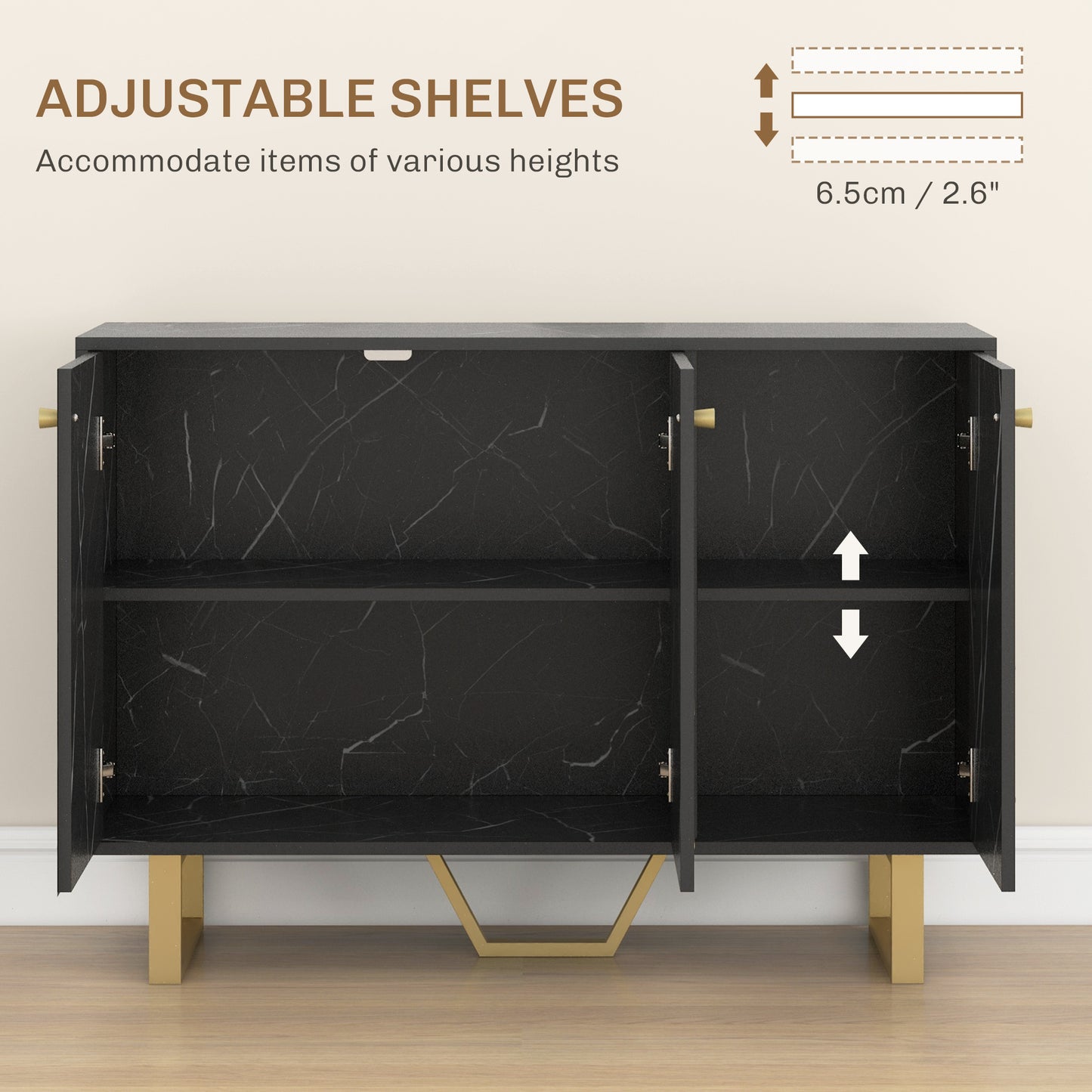 Sideboard Storage Cabinet, Modern Storage Cupboard with Adjustable Shelves and Metal Legs for Living Room, Kitchen