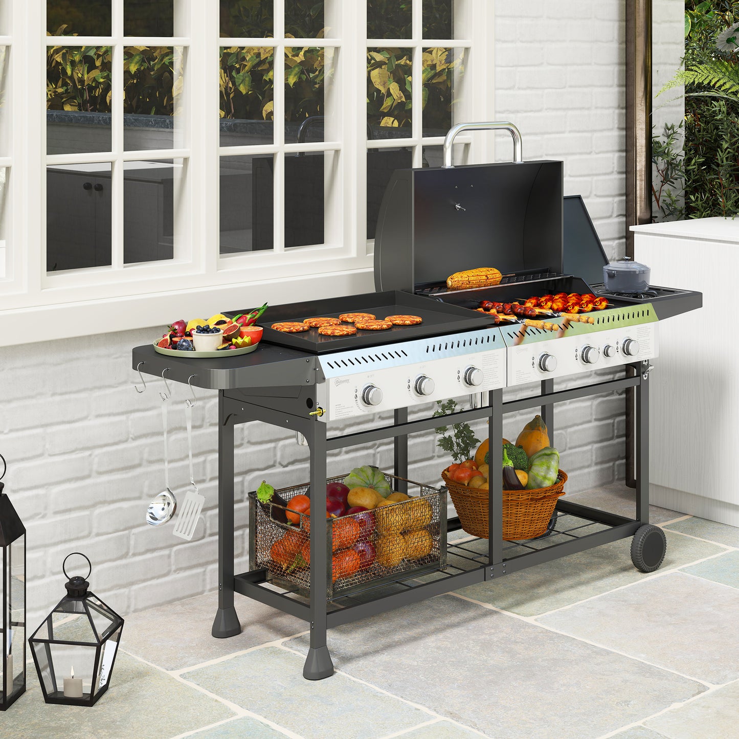 17kW Deluxe Duo Gas BBQ, with Grill, Plancha and Side Burner - Black